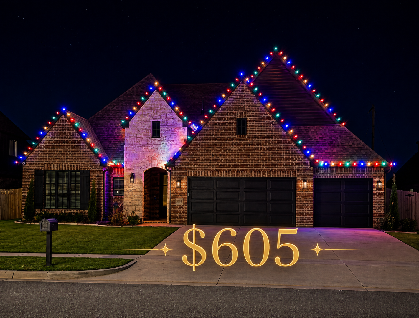 A home decorated with a custom Christmas light display